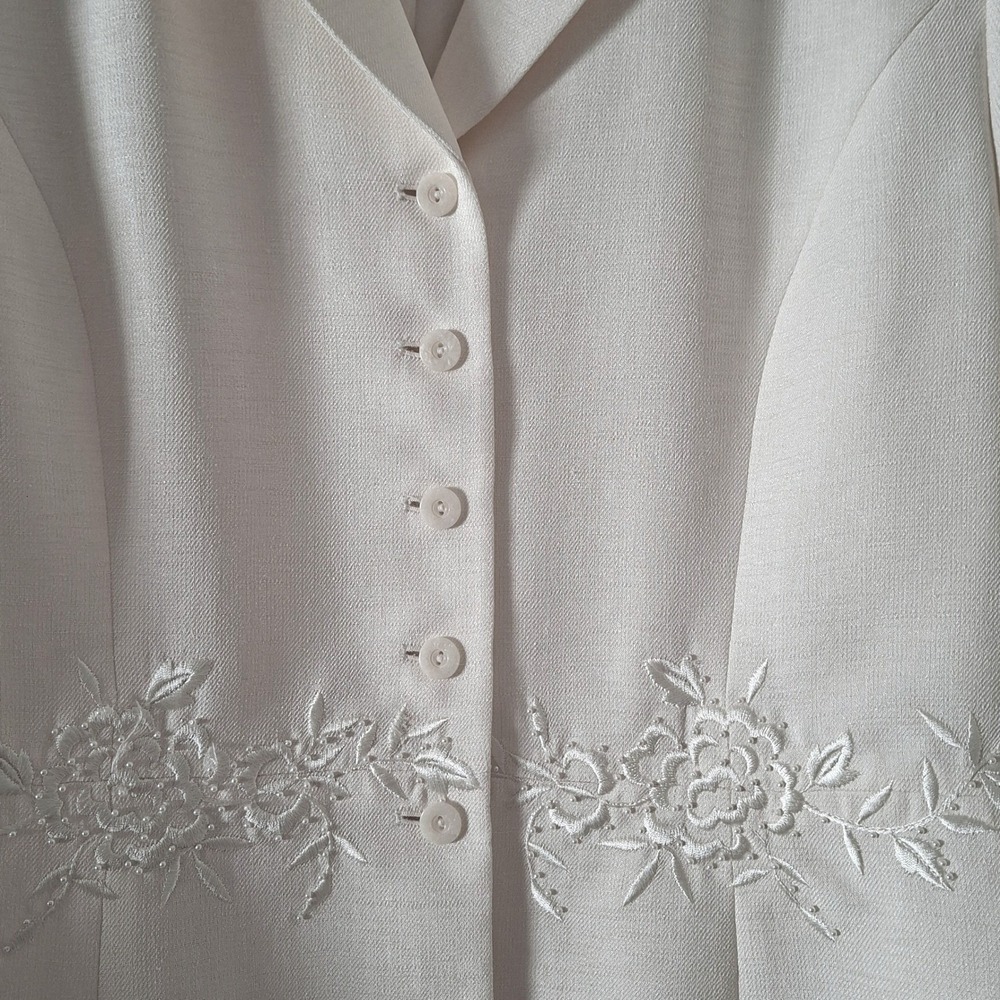 Kasper ASL Blazer Top Women 12 Cream Excellent Short Sleeve Floral Embroidered